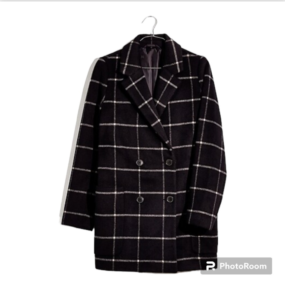 Madewell Hollis Double-Breasted Coat in Windowpane size L
